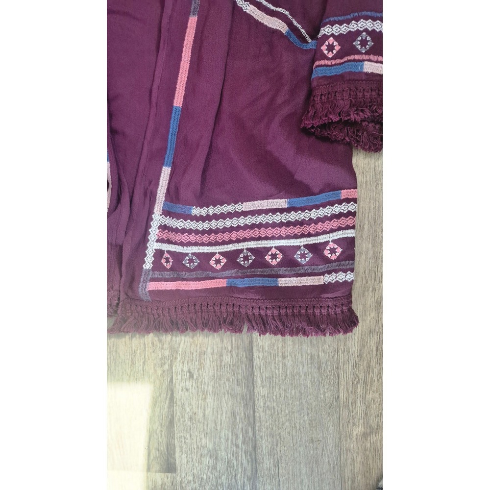 Knox Rose Desert Sunset Kimono Burgundy‎ Boho Embroidered Fringe Tassel Small - Picture 5 of 8